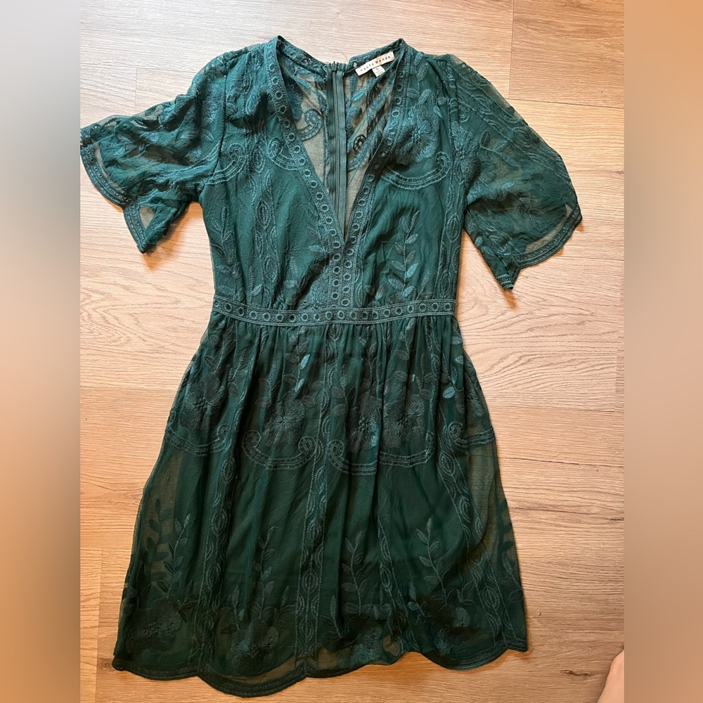 Haute Monde Green Lace Mini Dress